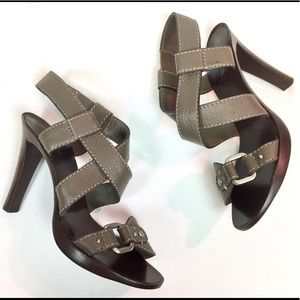 Chloé Gray Leather Wood Clog Heels 38 / 8